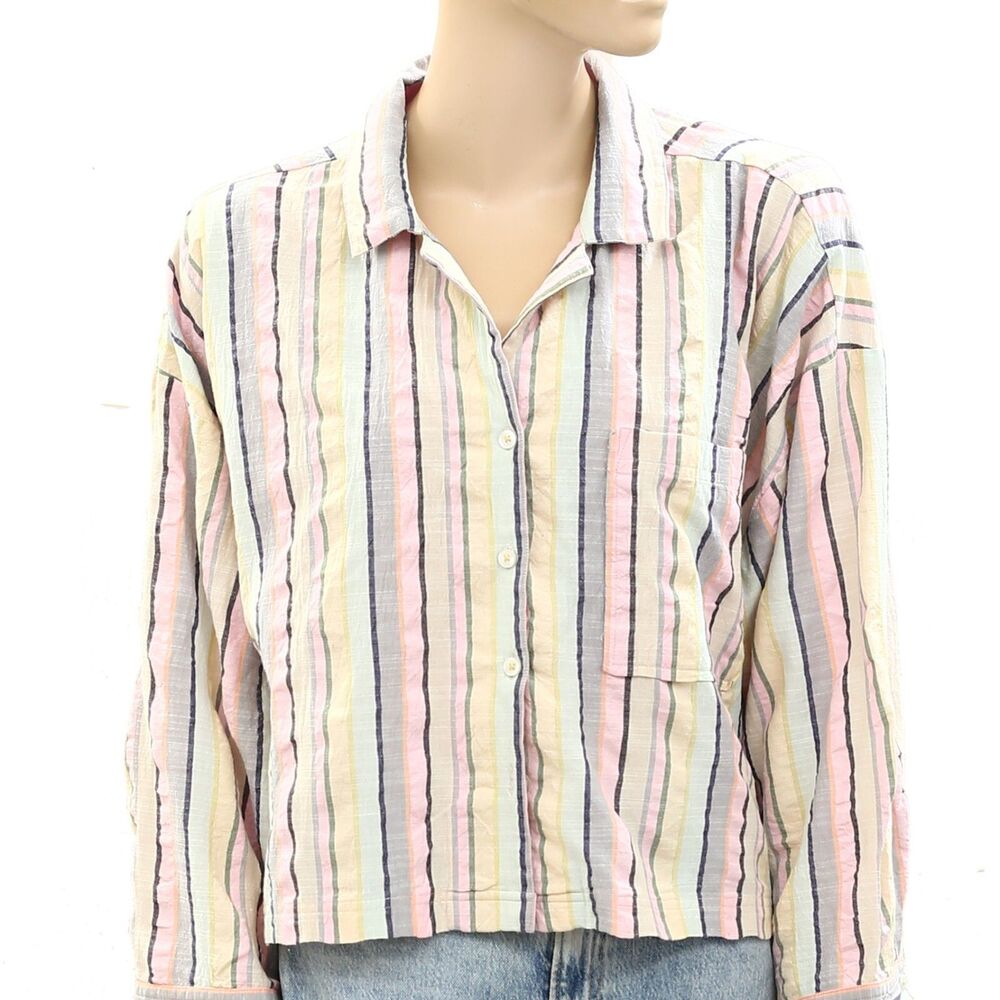 Kerri Rosenthal Striped Shirt Blouse Top Buttondown Printed Collared L 272897 - Picture 2 of 4